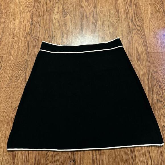 Oak + Fort black white knit mini skirt a line small casual relaxed welt pockets - Picture 3 of 9
